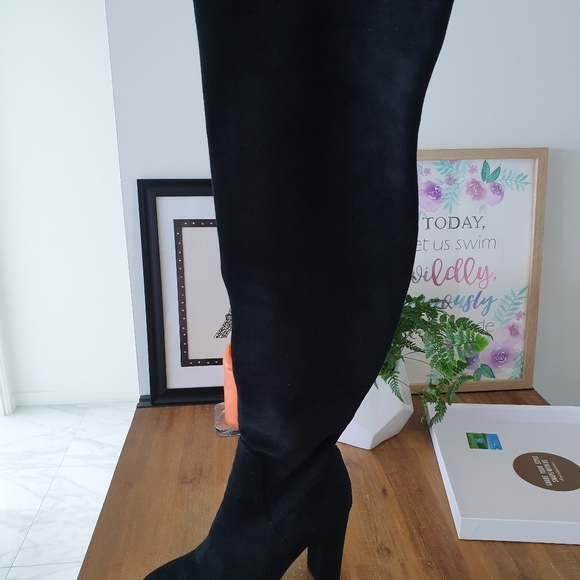 Wanted Black Suede Thigh High Boots - Picture 3 of 9